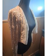 Silk Beaded Jacket Formal Wedding Cocktail Party Size 6 Beige Long Sleev... - $457.05 MXN