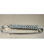 Chic Safety Pin Brooch with Sparkling Rhinestones Silver Tone - $15.99