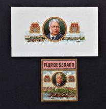 LOT antique 2pc FLOR DE SENADO CIGAR BOX LABEL embossed 5.5&quot;x9.25&quot; - £33.55 GBP