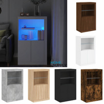 Modern Wooden Home Side Storage Cabinet Unit With LED Lights 2 Doors She... - £85.89 GBP+