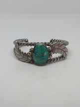 Vintage Sterling Silver 925 Turquoise Leaf Cuff Bracelet 6&quot; - £102.81 GBP