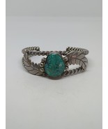 Vintage Sterling Silver 925 Turquoise Leaf Cuff Bracelet 6&quot; - £97.82 GBP