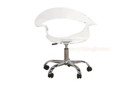 Transparent Acrylic Chrome Rolling Adjustable Ghost Swivel Office Desk Chair New - £215.79 GBP