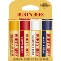 Burt&#39;s Bees 100% Natural Moisturizing Lip Balm W/ Beeswax Variety Pack 4 Tubes.. - £20.56 GBP
