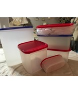 NEW TUPPERWARE MODULAR MATES LOT OF 6 OVAL &amp; SQUARE RED AND BLUE LIDS FR... - $59.39