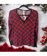 Victoria&#39;s Secret Top Womens M Long Red Plaid PJ Top Waffle Long Sleeve NWT - $29.65