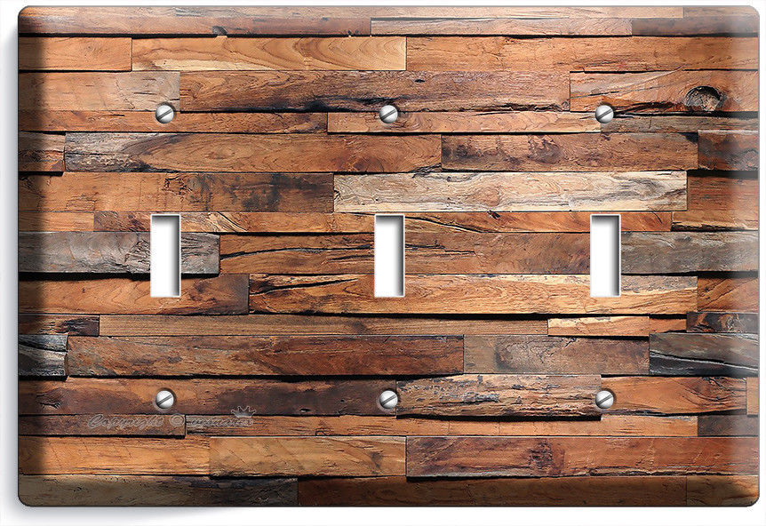 RUSTIC RANCH BARN RECLAIMED WOOD LIGHT SWITCH 3 GANG PLATES LOG CABIN ROOM DECOR