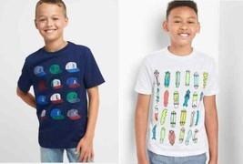 New Gap Kids Boys Graphic White Blue Short Sleeves Crew Neck T-shirt 4 5... - $14.99