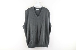 Vintage 80s Rockabilly Grunge Mens XL Acrylic Knit V-Neck Sweater Vest Gray USA - £50.64 GBP