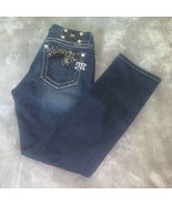 Size 29 Miss Me Buckle Embellished Sequin Pockets Denim Blue Jeans Strai... - £50.84 GBP