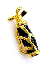 Signed GCI Gold Tone Black Enamel Golf Club Pin Brooch - $13.86
