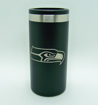 Seattle Seahawks 12 oz Etched Logo Stainless Steel Slim Can Holder Black - £17.99 GBP