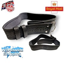 Black Leather Kilt Belt Embossed Celtic Scottish Thistle Belts Lion Ramp... - £18.22 GBP