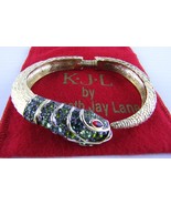 Kenneth Jay Lane, Gold Tone Green Head Snake Bracelet Jeweled Spring Hinge - $75.02