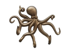 Antique Brass Octopus with Tentacle Hooks 11&quot;&quot; - £53.21 GBP