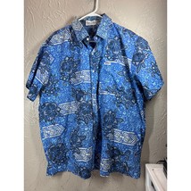 Taaroa Mens Short Sleeve Button-Up Blue Tropical Casual 100% Cotton Shir... - $372.25 MXN