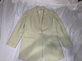 Women 100% Wool Poly Lined Nordstrom Pale Yellow Single Button Blazer Jacket 6 - £32.35 GBP
