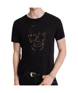 John Varvatos Men&#39;s Embellished Skull Graphic Crew T-Shirt Linen Modal B... - $119.78 CAD