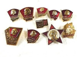 VTG Lot of 10 Original Political Russian USSR Lenin gold tone enamel lapel pins - £27.63 GBP