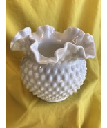 Beautiful Vintage Fenton milk glass Ruffled Rose Hobnail Vase 4.5Hx4.75W - £14.14 GBP