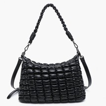 Jacqueline Puffer Shoulder Bag with Macrame Strap Black - £49.69 GBP