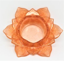 Copper open Lotus candle holder, Unique resin flower, tea light, rose gold - $9.00