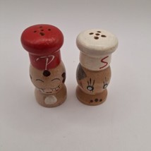 Small Salty and Peppy Hand Painted Wood Salt and Pepper Shakers - Japan - $7.20
