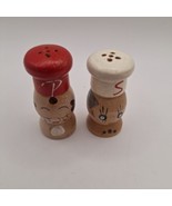 Small Salty and Peppy Hand Painted Wood Salt and Pepper Shakers - Japan - $7.20
