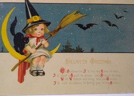 Halloween Fantasy Postcard Witch Crescent Moon Gottschalk Dreyfuss &amp; Davis 2696 - £74.31 GBP