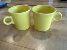 2 Fiesta Ware Tapered Coffee Mugs Cups Sunflower Yellow 12 Oz Homer Laughlin USA - £10.49 GBP