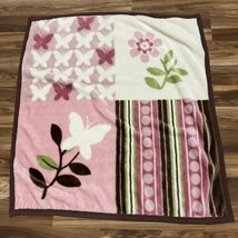 Cocalo Pink Brown Fleece Butterflies Flowers Baby Blanket 36.5”x40” - £24.23 GBP