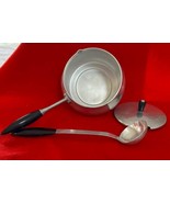 Aluminum Saucepan w Lid + Ladle Black Handles &amp; Pour Spout Made in Italy - $188.16 MXN
