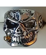 Men&#39;s 8 Grinning Skull Ring with Gemstone Eye – Gold Color Cigar - €10,06 EUR