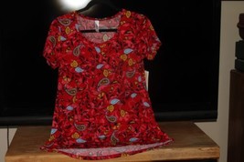 Lu La Roe Shirts (New) Classic T - Red W/ Yellow Flowers -SZ Xs - £29.83 GBP