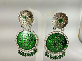 Bollywood Indian Look Party Wear Oxidised Silver Plated Green Stylish Jhumka - £6.53 GBP