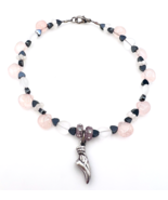 Rose Quartz Heart Hematite Sterling Silver Ballet Slipper Ankle Bracelet... - $47.54 CAD