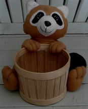 Cute Stuffed Raccoon With Wicker Basket, Very Good Condition - £15.81 GBP