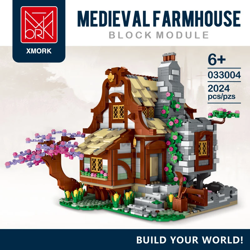 MORK 2024pcs Medieval Farmhouse Building Blocks Models MOC Streetview Modul - £109.36 GBP