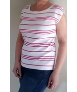 TALBOTS Sleeveless Pink White Striped Sleeveless Knitted Top - Size M - ... - $16.30 CAD