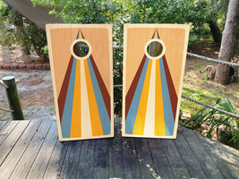 Waterproof Cornhole WRAPS / Bohemian Wood Grain / Retro / Boho / Laminated - $85.00