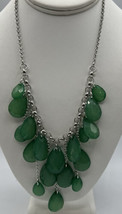 Jewelry Necklace Green Teardrop Acrylic Beads Chain Silver Beads Cable Chain 18&quot; - £7.59 GBP