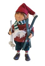 Vintage Christmas Elf Pixie Figure with Skis and Poles Skiing Knit Sweat... - £19.57 GBP