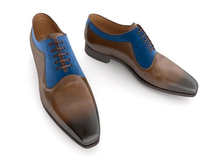 NEW Handmade Brown Blue Men's Leather Suede Shoes, Men's Lace Up Formal Shoes