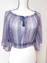 Hollister Women’s Purple Blue Red Short Sleeve Cropped Sheer Blouse Size Medium - £10.04 GBP