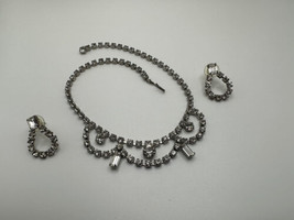 Antique Vintage Rhinestone Necklace Earring Set 15.5&quot; - £15.79 GBP