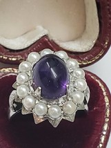 Incredible works of Art Antique 14k WG  Genuine  Cabochon Amethyst  &amp; Se... - £1,057.23 GBP