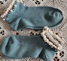 Two (2) Pair ~ Teal in Color ~ Handcrafted ~ Embellished w/Pearls ~ Ankl... - £11.93 GBP