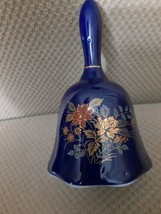 Vtg Price Products 5.75&quot; Porcelain Cobalt Blue Bell Red Gold Flower Scallop Edge - £6.61 GBP