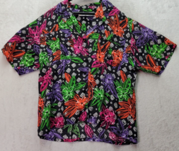 Chaus Shirt Women Size 12 Black Multi Hawaiian Short Sleeve Collared Button Down - £17.25 GBP