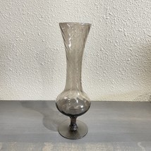 Vintage Empoli Glass Optic Swirl Bud Vase Smoky 8 Inch Italian Art Glass - £15.81 GBP